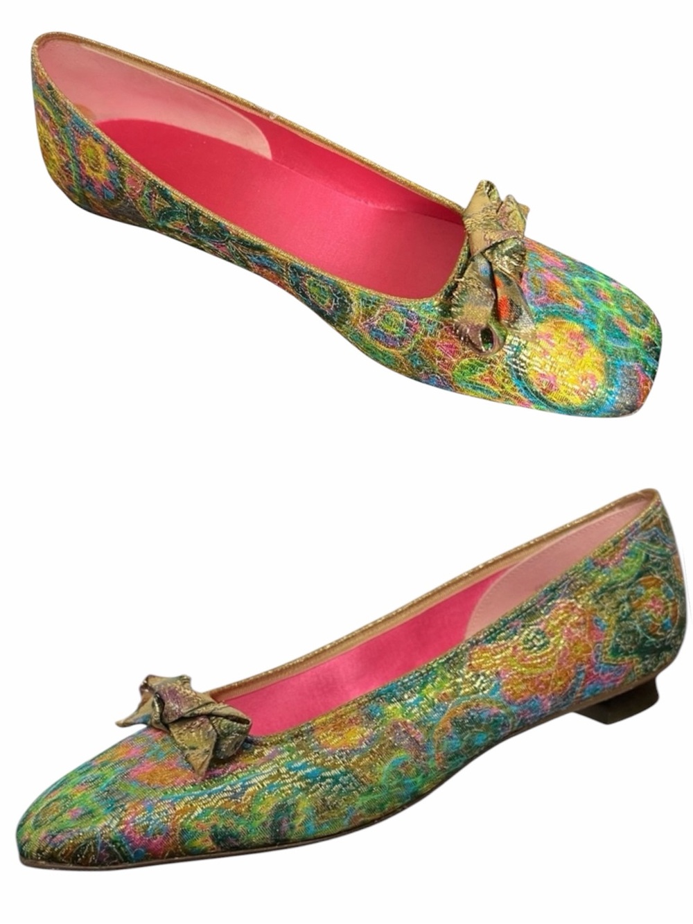 Oomphies Vintage 1960’s Mid Century metallic Colorful Women's Shoes Bow Detail